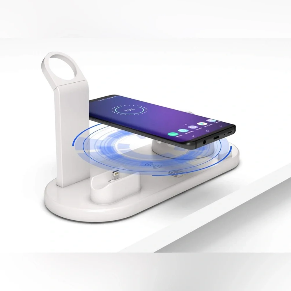 6 in 1 Wireless Rotatable White Charging Dock Station Fast Wireless Char…